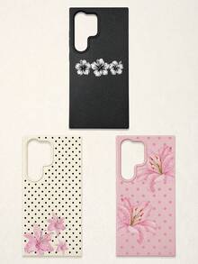 3件/組 百合花荔枝紋理防滑防水防震手機殼組，保護殼，花卉手機殼，白色/黑色/粉色 3色人造皮革紋理保護殼，圓點與花卉印花美學設計，熱帶朱槿防震手機殼，適合日常使用，也是生日、週年紀念和女孩的絕佳禮物，兼容 手機殼和 Galaxy 手機殼，適用於 17/17 Pro/17 Pro Max 和 Galaxy S24 Ultra/S25 Ultra/S26 Ultra，手機殼，手機配件，快速發貨 - 彩色 - 查看 10
