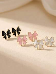 1 Pair Gold Elegant Enamel Bow Stud Earrings For Women, Minimalist Sweet Design, Suitable For Daily Commute And Party Wear - bow earrings - View 8
