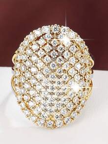 1pc Elegant Cubic Zirconia Ring, Suitable For Women To Wear, Suitable For Wedding, Engagement, Anniversary Party, Valentine's Day Gift - Yellow Gold - View 4