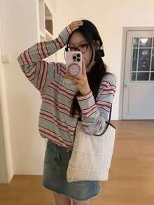 度假風小眾設計 INS 風 通勤出遊日常購物旅行鏤空編織托特包 海灘度假海灘包 時尚復古大容量腋下托特包單肩包 - 淺卡其色 - 查看 2