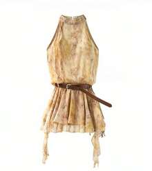 Women Short Dresses - Yellow With Belt (sleeveless) - View 11