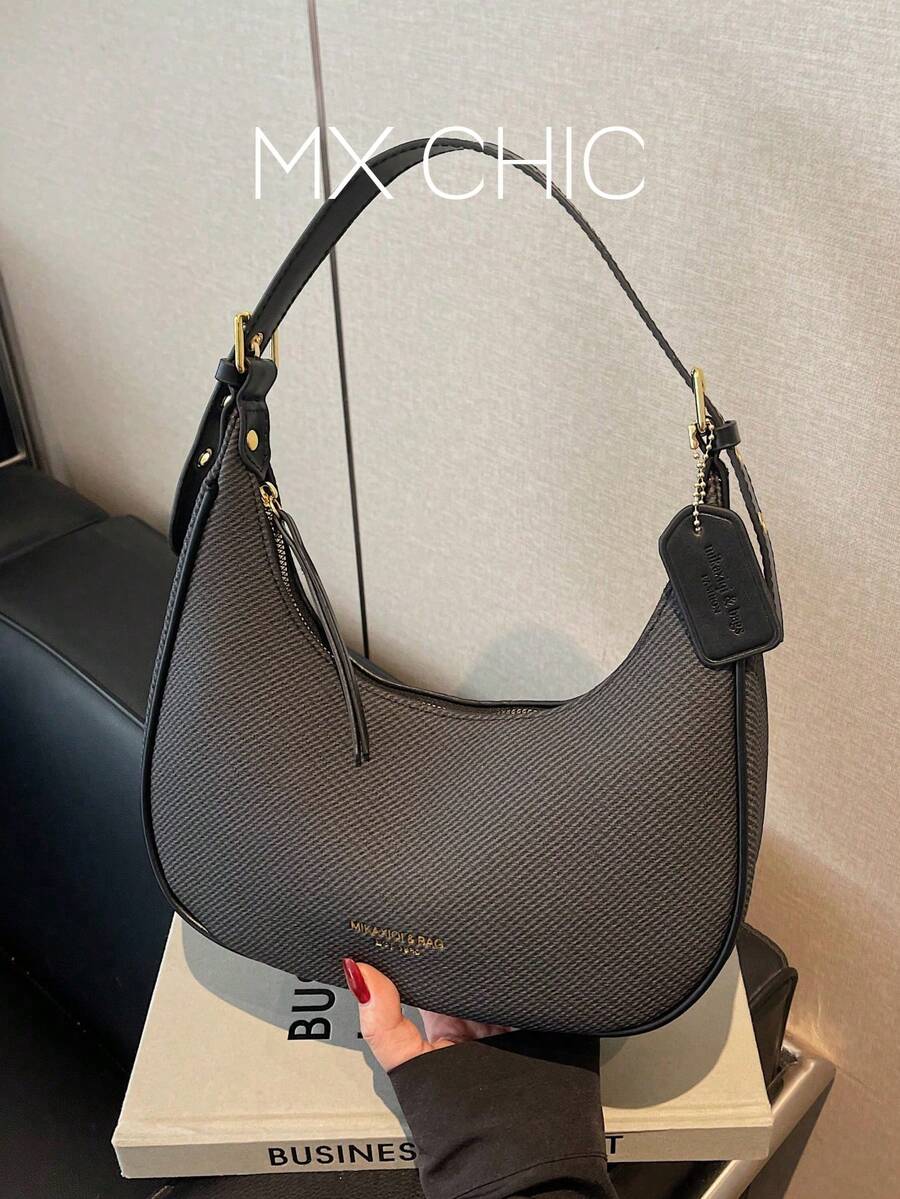 Women's Solid Color PU Leather Shoulder Bag, Multifunctional Crossbody Bag, Suitable For Commuting, Adjustable Strap - Black - View 1