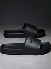 Men's Pony Commuter Black Slide Sandals, EVA Casual Home Comfortable Slippers, Plus Size Slippers 39-47# - Black - View 1
