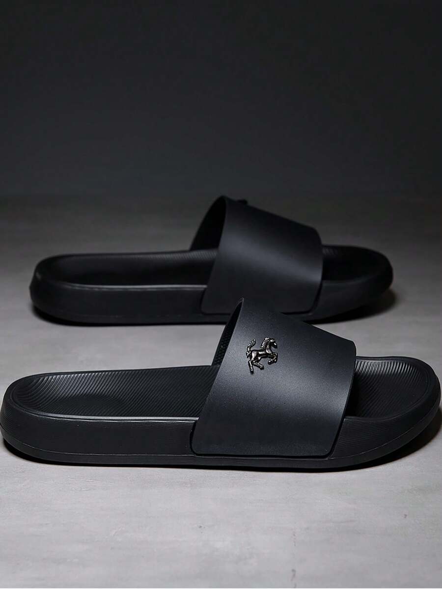 Men's Pony Commuter Black Slide Sandals, EVA Casual Home Comfortable Slippers, Plus Size Slippers 39-47# - Black - View 1