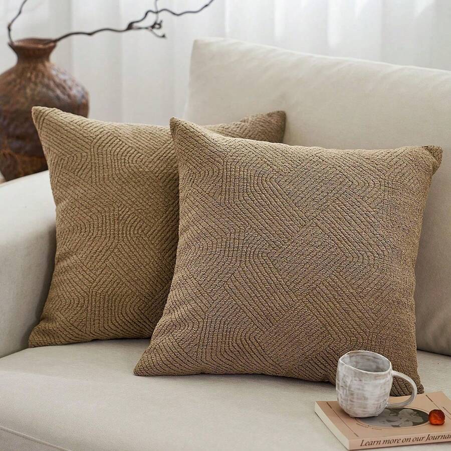 1 Piece Modern Geometric Art Style Pillow Cover, With A Textured Design Made Of Soft, Skin-Friendly Material, A Luxurious Home Decor Accessory. Suitable For Sofas, Bedrooms, Leisure Spaces, Cars, Living Rooms, Offices, Cafes, And Other Casual Settings. - 卡其色 - 查看 1