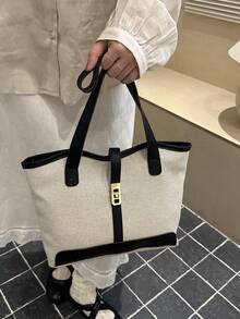 New Luxury Solid Color Premium Versatile Women's Shoulder Tote Bag - Black - View 4