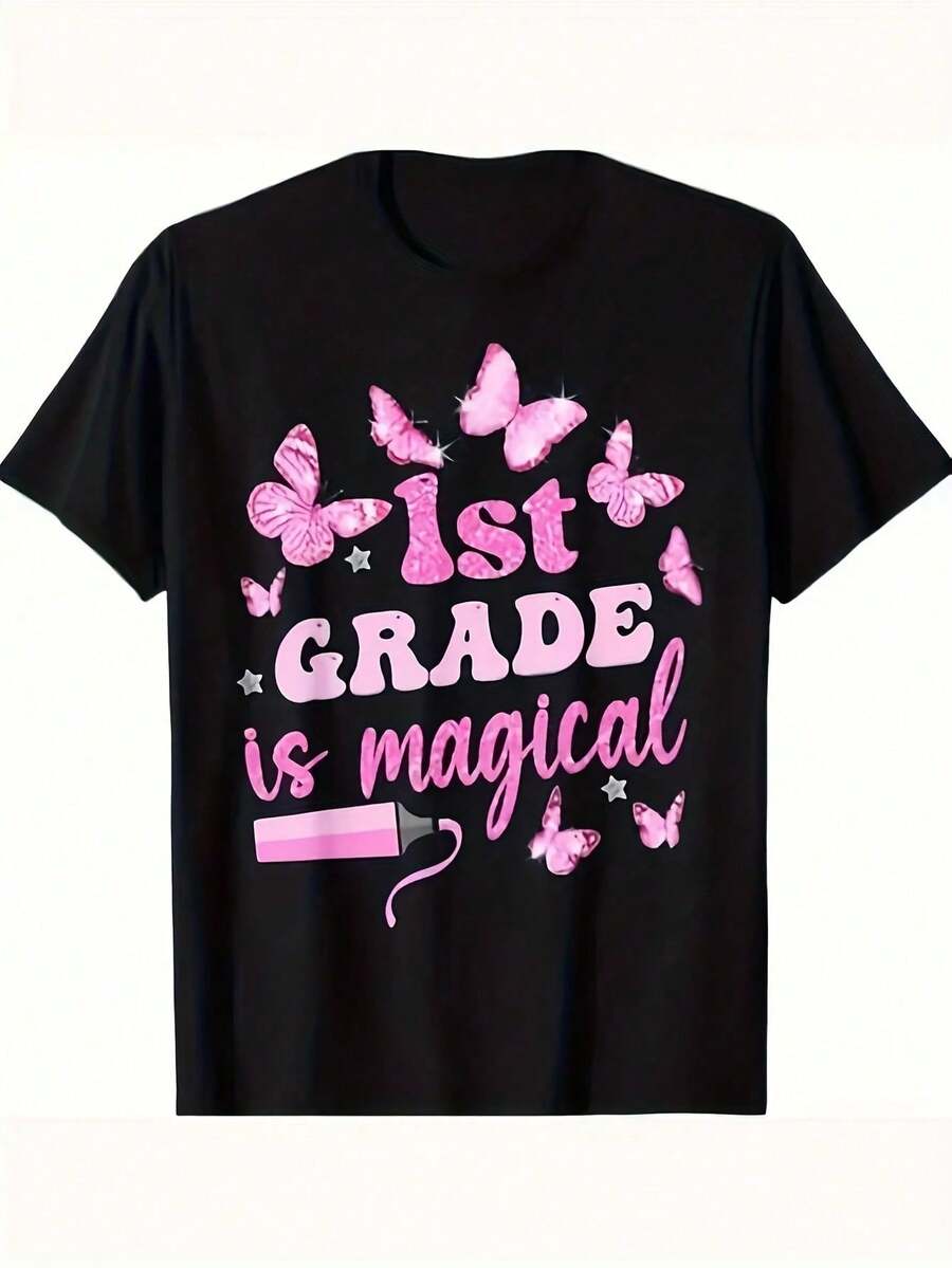Vibrant Monarch Butterfly Print, Lightweight And Breathable, Short Sleeve, Round Neck, Casual T-Shirt For Everyday Wear, Outdoor Sports, Spring/Summer/Autumn, Sizes XL - 5XL - 黑色 - 查看 1