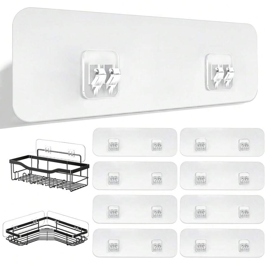 Shower Basket Adhesive Replacement Strips, Shower Rack Adhesive Strips And Stickers - Bathroom Kitchen Storage Rack Strong Adhesive Hooks - Multicolor - View 1