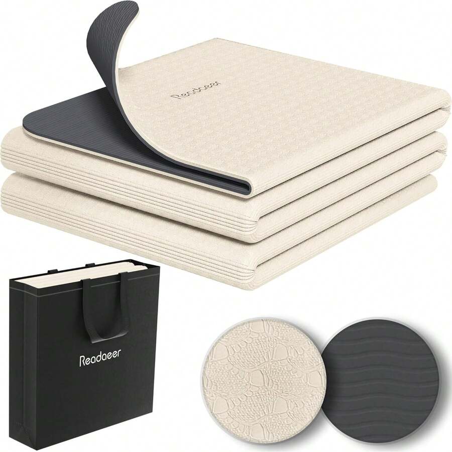 Esterilla de Yoga Plegable Readaeer para Viajes, Esterilla de Yoga Plegable de 6 mm de Grosor con Bolsa de Transporte, Esterilla Antideslizante de TPE para Ejercicios de Pilates de 72'' L x 24'' x 0.24 Pulgadas - Verde y Negro - Ver 1