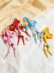1pc Mini Earphone Keychain Woven Lanyard, Anti-Lost Hanging Chain Colorful Letter Bow Bag Charm - Multicolor - View 2