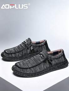 AoPlus Men's Casual Sports Casual Shoes, Light And Breathable, Comfortable Elastic Soles, Large Size Lightweight Linen Fabric Casual Shoes - Black - View 3