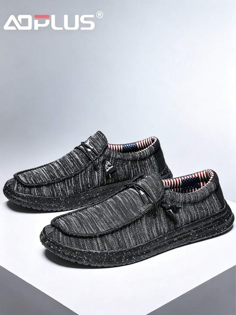 AoPlus Men's Casual Sports Casual Shoes, Light And Breathable, Comfortable Elastic Soles, Large Size Lightweight Linen Fabric Casual Shoes - 黑色 - 查看 1