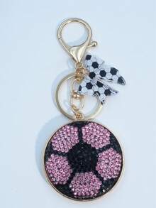 Nuevo Llavero de Fútbol Personalizado con Piedras de Imitación Negras y Blancas, Llavero de Fútbol con Colgante de Lazo, Adecuado para Uso Diario, Regalo para Amigos y Familia, Rosa Azul Rojo - Multicolor - Ver 7
