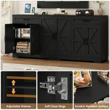 Sideboard, 180cm Large Kitchen Sideboard With 6 Barn Doors & 2 Drawers Farmhouse - 黑色 - 查看 6