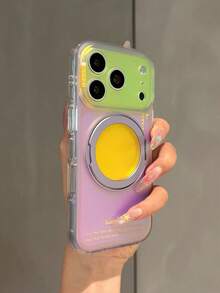 Premium Niche Color-Block Aurora Laser 360° Rotating Stand Phone Case Compatible With Apple 17 Pro Max, 17 Pro, 16 Pro, 15 Pro, 18 Pro Max, Acrylic Shockproof Protective Cover For Women - Silver - View 3