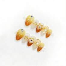 Orange Gradient Star Press On Nails, Medium Almond With 3D Star & Rhinestone Glossy Summer Reusable Wearable Nails.Orange Star Gradient Press On Nails, Medium Almond Glossy Cute False Nails - Orange - View 10