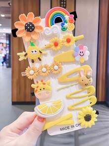 14pcs/24pcs Girls Cute Hair Clips Set, Rainbow, Fruit, Flower Pattern Hair Clips, Non-Slip Bangs Clips, Suitable For Daily Wear - Multicolor - View 6