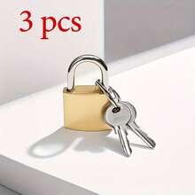 3 piezas Mini candados de llave, candados pequeños de cobre falso para uso doméstico, candados de a prueba de intemperie y antirrobo para gabinetes de almacenamiento, candados de metal duraderos con llaves, adecuados para gabinetes de almacenamiento, candados en forma de U para garaje, mochilas, equipaje y cajas de herramientas - mini candado - Ver 2