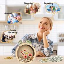 1pc Transparent Acrylic Window Wooden Coin Deposit Box, Floral Design Cash & Coin Storage Box, Unique Desktop Decor Craft, Suitable As Birthday Gift For Friends And Family, Storage Box For Organizing, No Electricity Required - A - View 3