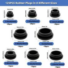 125pcs Black Rubber Plugs, 8 Sizes Silicone Plugs For Round Holes, 1" 3/4" 5/8" 1/2" 3/8" 5/16" 1/4" 1/5", Rubber Plug Set, Suitable For Furniture, Office, Kitchen, Car - Multicolor - View 1