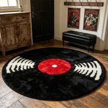 1pc Black Vinyl Record Shaped Faux Cashmere 300g/㎡ Thick Rug, Plush Carpet, Autumn/Winter Decorative Rug, Bedroom Decor, Small Area Rug, Home Decor, Living Room Rug, Living Room Small Rug, Bedroom Carpet - Multicolor - View 4
