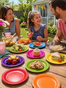 4-100Pcs Colorful 7 Inch Reusable Paper Plates, Dessert Cake Plates, Suitable For Birthday Party, Baby Shower, Baby Shower, Outdoor Picnic And Party Supplies - Multicolor - View 3