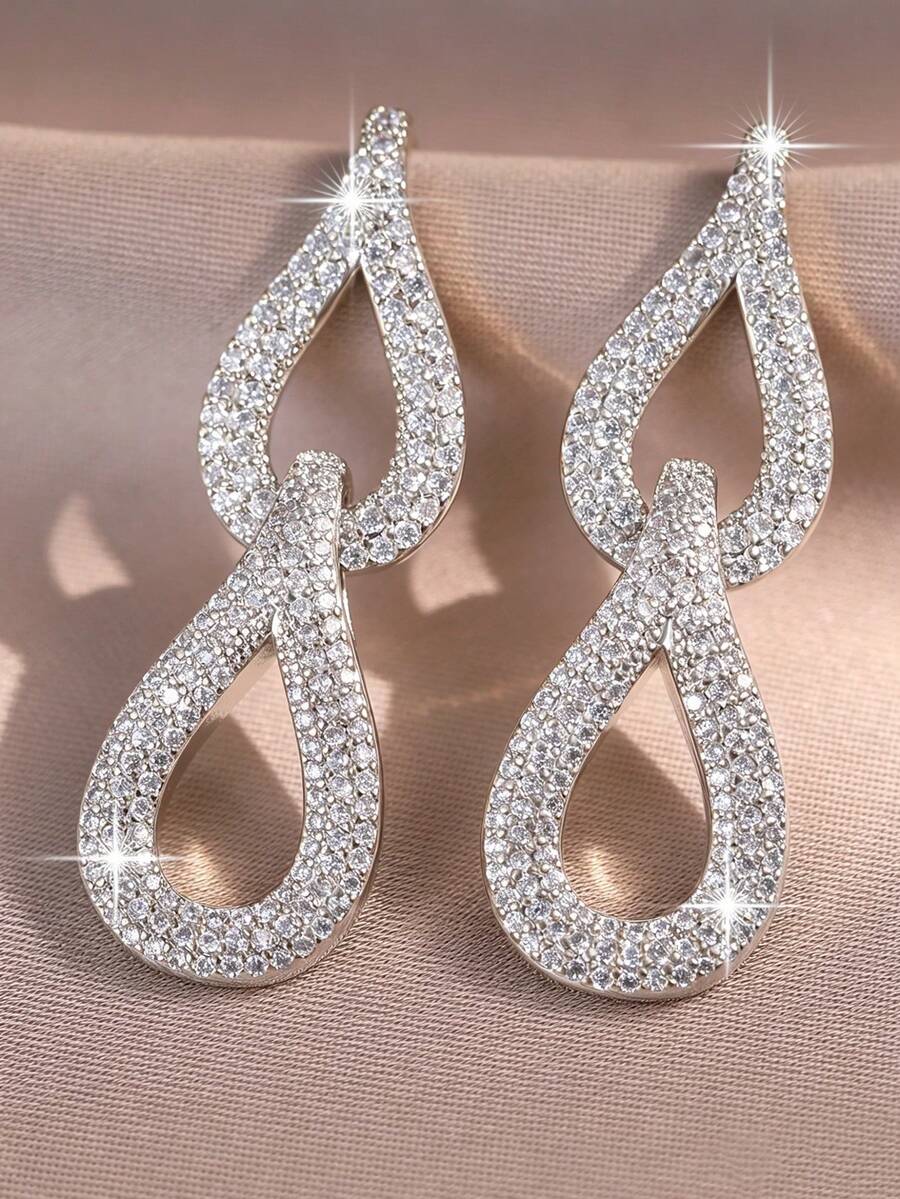 jealous young 1 pasang Anting Panjang Pernikahan Wanita Simbol Tak Terhingga CZ Fashion Fantasi dengan Batu Zirkonia Kubik AAA, Perhiasan Anting Gantung - Perak - View 1