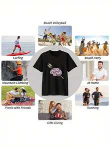 Men's Pure Cotton Short Sleeve T-Shirt Casual Summer Graphic Print Brain Arrow Design Loose Fit Tee - Black - View 5