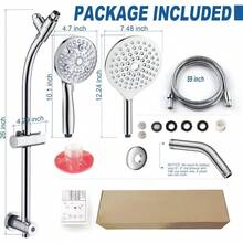 Combo de cabezal de ducha de 3 vas de alta presin con barra deslizante ajustable de acero inoxidable sin taladro de 26 pulgadas, cabezal de ducha de mano de 10 modos y cabezal de ducha de lluvia de - Barra deslizante ajustable - Ver 8