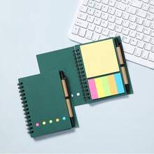 1/2/5pcs Notebook Set With Pen Holder And Random Color Index Label Stickers, Colorful Card Pen Design Spiral Bound Sticky Note Notebook, Creative Spiral Notebook Business Kraft Paper Notebook Sticky Note Combination Notepad, Suitable For Study And Office Use, Random Notebook, Sticky Note Set - Black - View 11