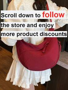 This Fashionable Yellow Nylon Waterproof Shoulder Bag Features A Minimalist And Casual Collegiate Design, With A Wide Strap, Multiple Zipper Openings, Suitable For Students, Shopping, Daily Use, And Also Makes A Great Student Shoulder Bag. - Burgundy - View 2