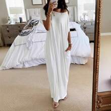 Nuevo vestido largo casual de verano para mujer, de manga corta y color liso - Blanco - Ver 2