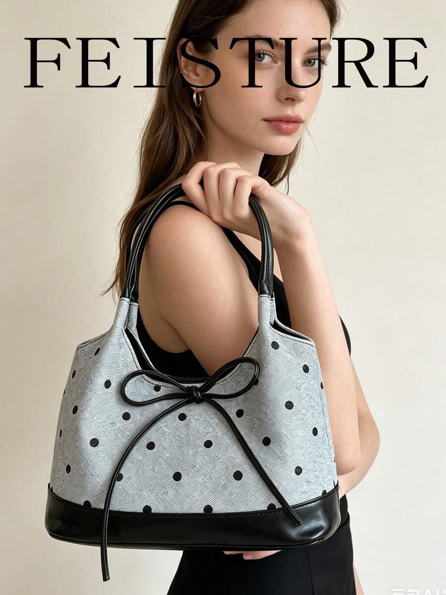 FEISTURE 1件波點時尚女款手提包，通勤單肩托特包，適合日常出行、約會、通勤