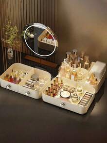 1pc Rotating Desktop Drawer Makeup Organizer, Dust-Proof Large Capacity Vanity Shelf, Suitable For Storing Lipstick And Skincare Products, Makeup Storage Box, Multi-Functional Skincare Product Storage Rack, Women's Gift, Christmas Gift, Creative Gift For Women, Room Decor - Multicolor - View 1