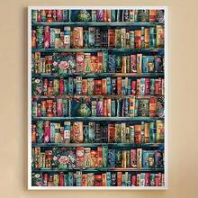5D Full Drill Round Diamond Painting Kit, Fantasy Bookshelf And Colorful Books, 11.81x15.75 Inches (30x40cm), Adult DIY Diamond Art, Library Bookshelf Home Decor, Relaxing Handmade Gift - round diamond - View 3