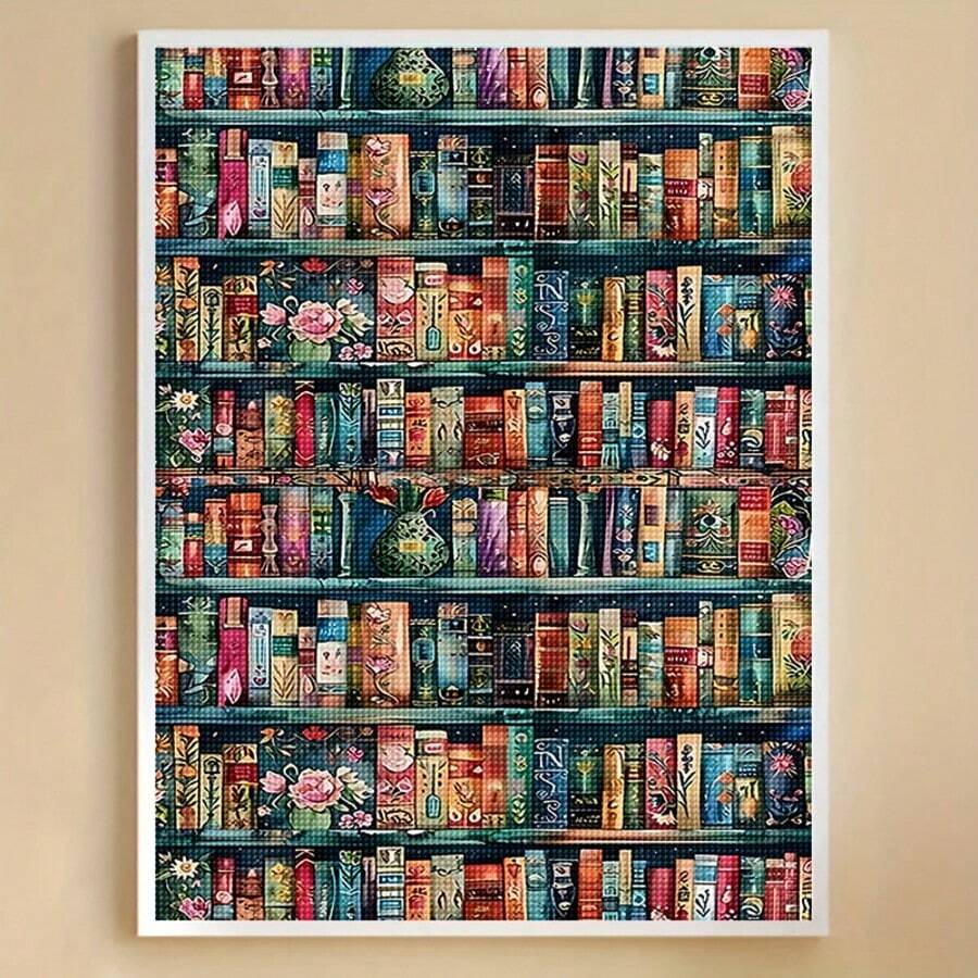 5D Full Drill Round Diamond Painting Kit, Fantasy Bookshelf And Colorful Books, 11.81x15.75 Inches (30x40cm), Adult DIY Diamond Art, Library Bookshelf Home Decor, Relaxing Handmade Gift - round diamond - View 1