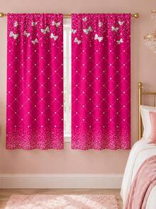 2pcs Fuchsia Sequin Diamond Curtains,Sparkling Bow Rod Pocket Drapes,Y2K Style Bedroom Decor,Modern Luxury Living Room Curtains,Bling Glitter Window Treatments,Party Home Decor - Multicolor - View 13