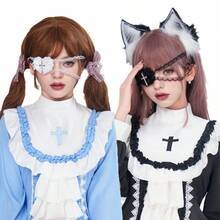 1件裝龐克十字眼罩配件，甜酷蘿莉塔暗黑哥德風蝴蝶結Cosplay飾品，復古蕾絲十字眼罩，次文化辣妹Cos動漫展拍照裝飾眼罩，暗色蕾絲滾邊十字眼罩，萬聖節派對動漫裝扮眼罩 - 彩色 - 查看 5