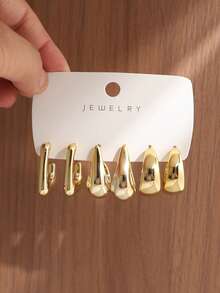 6-18PCS Personalized Fashion Halo Water Drop Twisted Square Hook Textured Geometric Earrings, Suitable For Party, Banquet, Travel, Wedding, Vacation, Daily, Holiday Wear, Jewelry Gift - Gold - View 3