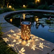 1pc Outdoor Solar Powered Garden Decorative Lantern, Bronze Metal Hollow Dragonfly Pattern Table Lamp, Romantic Dragonfly Projection Light, Suitable For Yard Lawn Outdoor Table Balcony Decoration Atmosphere Light - Bronze - View 9