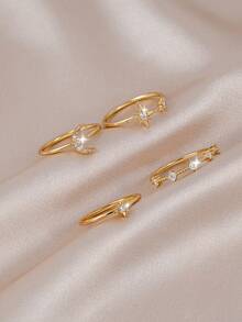 4pcs Exquisite Cubic Zirconia Star & Moon Decor Stackable Ring Set, Suitable For Women Multi-Occasion Wear, Holiday Gift - Yellow Gold - View 6