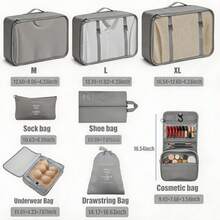 8pcs Packing Cubes Travel Set, Luggage Organizer Mesh Breathable Travel Containers, Plane Travel Essentials Dorm Room Essentials College Cruise Essentials, Travel Essentials Travel Necessities For Clothes Shoes Cosmetics Suitcase Organizer - 灰色 - 查看 5