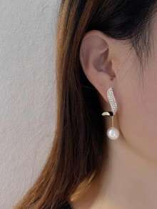 2pcs Elegant Rhinestone & Pearl Long Dangle Earrings, European & American Fashion Long Tassel Pendant Earrings, Suitable For Women's Daily Wear - diamond and pearl earrings - View 1