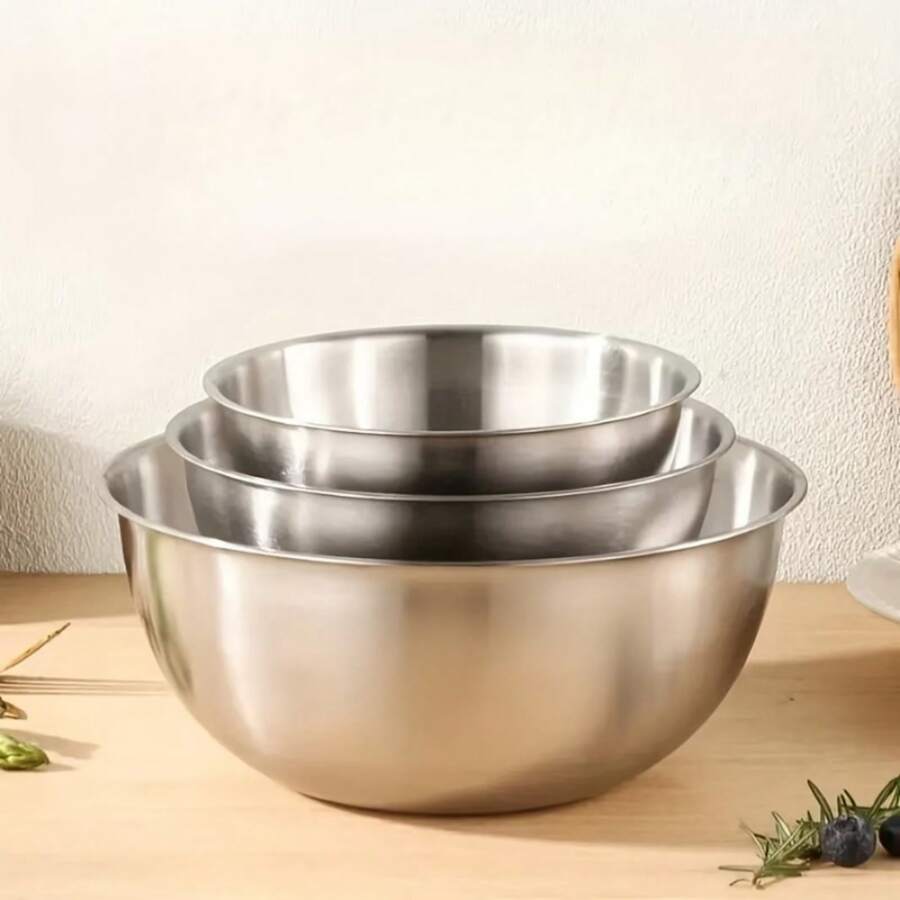 Bộ 3 bát trộn dày phong cách Nhật Bản bằng thép không gỉ phân cấp, dùng để đánh trứng, trộn salad và làm bánh - Xem 1
