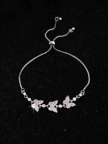 1pc Elegant Fashion Butterfly Bracelet, Adjustable Pull-Cord Minimalist Luxury High-End Bangle - Silver - View 5