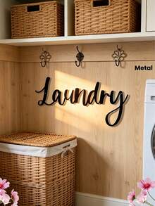 1pc Farmhouse Laundry Room Metal Wall Art – Rustic Hanging Sign For Laundry Room Or Bathroom Decor - Black - View 4