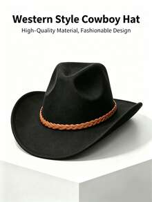 1pc Unisex Western Cowboy Hat, Felt Hat, Riding Hat, Summer Sun Protection Hat, Minimalist And Fashionable. Suitable For Daily Wear, Parties, Outdoor Riding, Western Theme Events, Cosplay, Music Festivals And More. - Brown Braided Hat - View 8