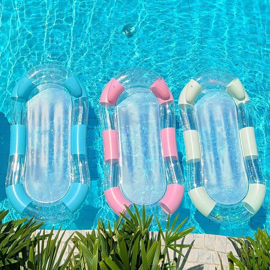 Flotador inflable para piscina con bloques de color rosa, malla transparente con purpurina, para descansar en el agua durante las vacaciones - Rosa - Ver 1