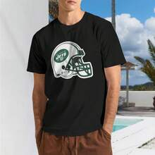 Ne-w-York-Jets Camiseta Hombre Algodón Suave y Elástica Cuello Redondo, Corte Ajustado Cómodo, Transpirable y Resistente Básica para Diario, Oficina o Salidas Casuales - Negro - Ver 1