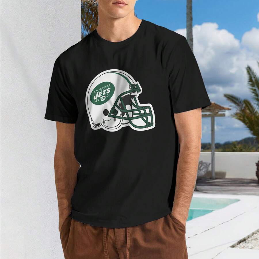 Ne-w-York-Jets Camiseta Hombre Algodón Suave y Elástica Cuello Redondo, Corte Ajustado Cómodo, Transpirable y Resistente Básica para Diario, Oficina o Salidas Casuales - Negro - Ver 1
